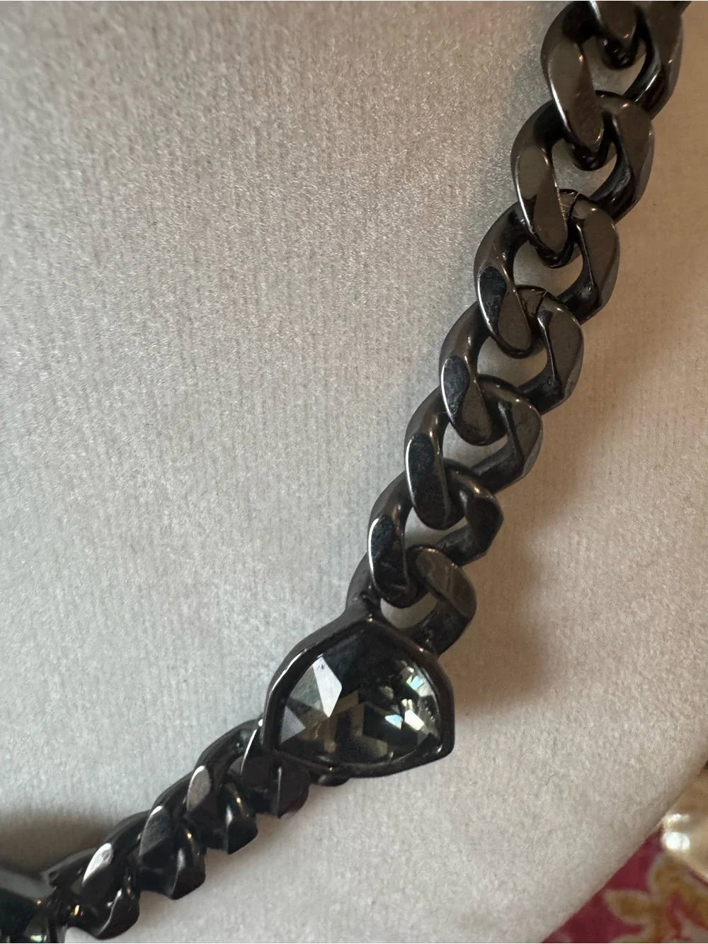 Givenchy Gunmetal Chain Necklace with Dark Gray Stones 16 inches